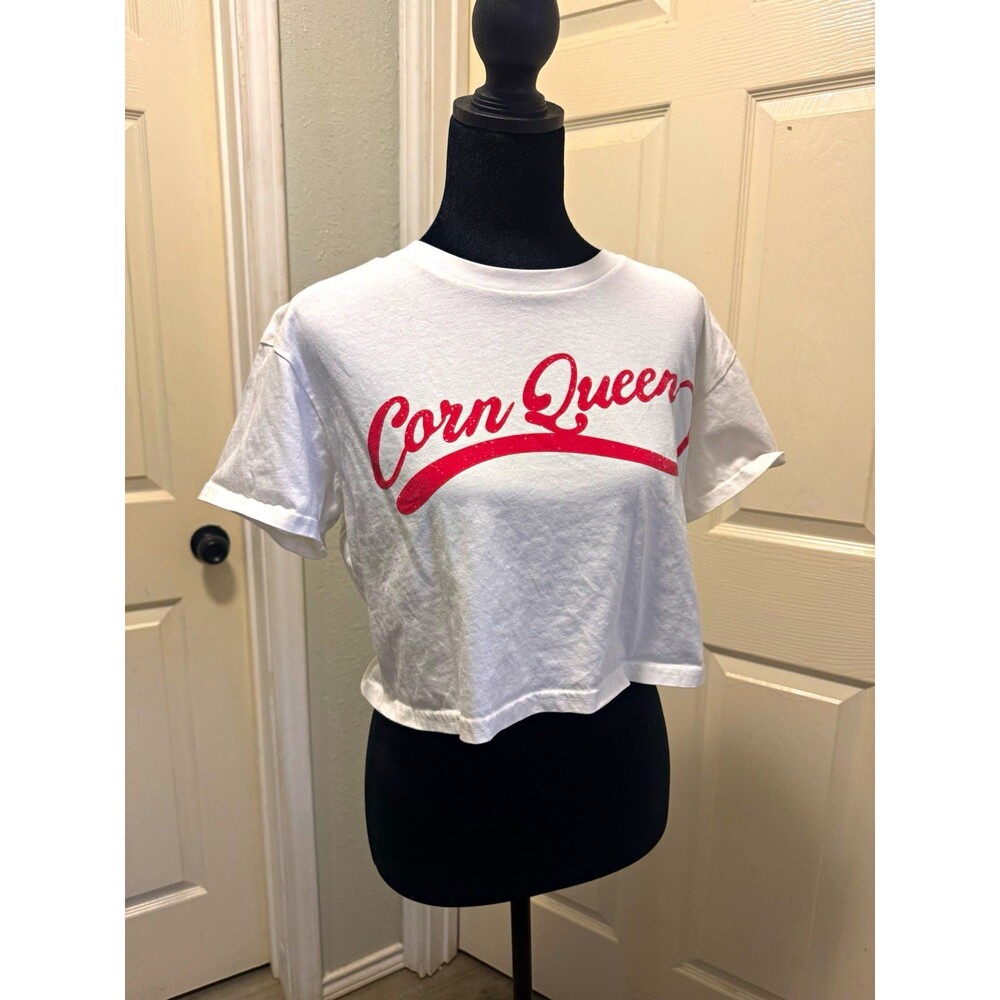 Hailey Whitters Merch Women’s White Red Corn Queen Cropped T-Shirt S
